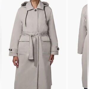 Light Gray Hooded Trench Coat with Belt